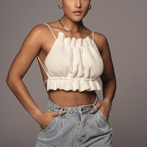 JLUXLABEL Ivory Alessi Knit Tube Top with Tie Back S